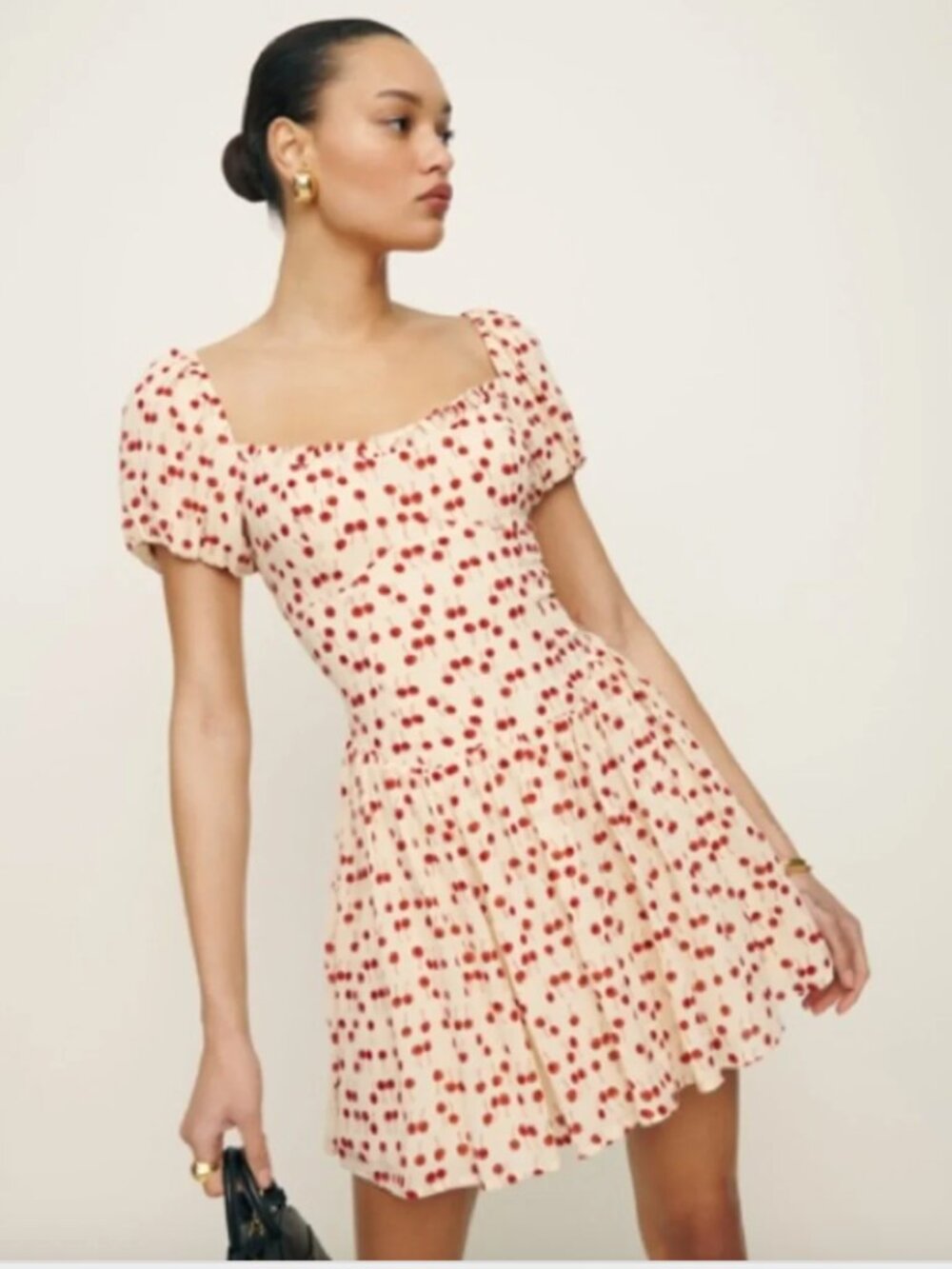 REFORMATION Davonne Dress In Cherry Pudding Mini Dress